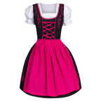 Traditional Bavarian-Inspired Dirndl Dress with Lace-Up Bodice and Puff Sleeves