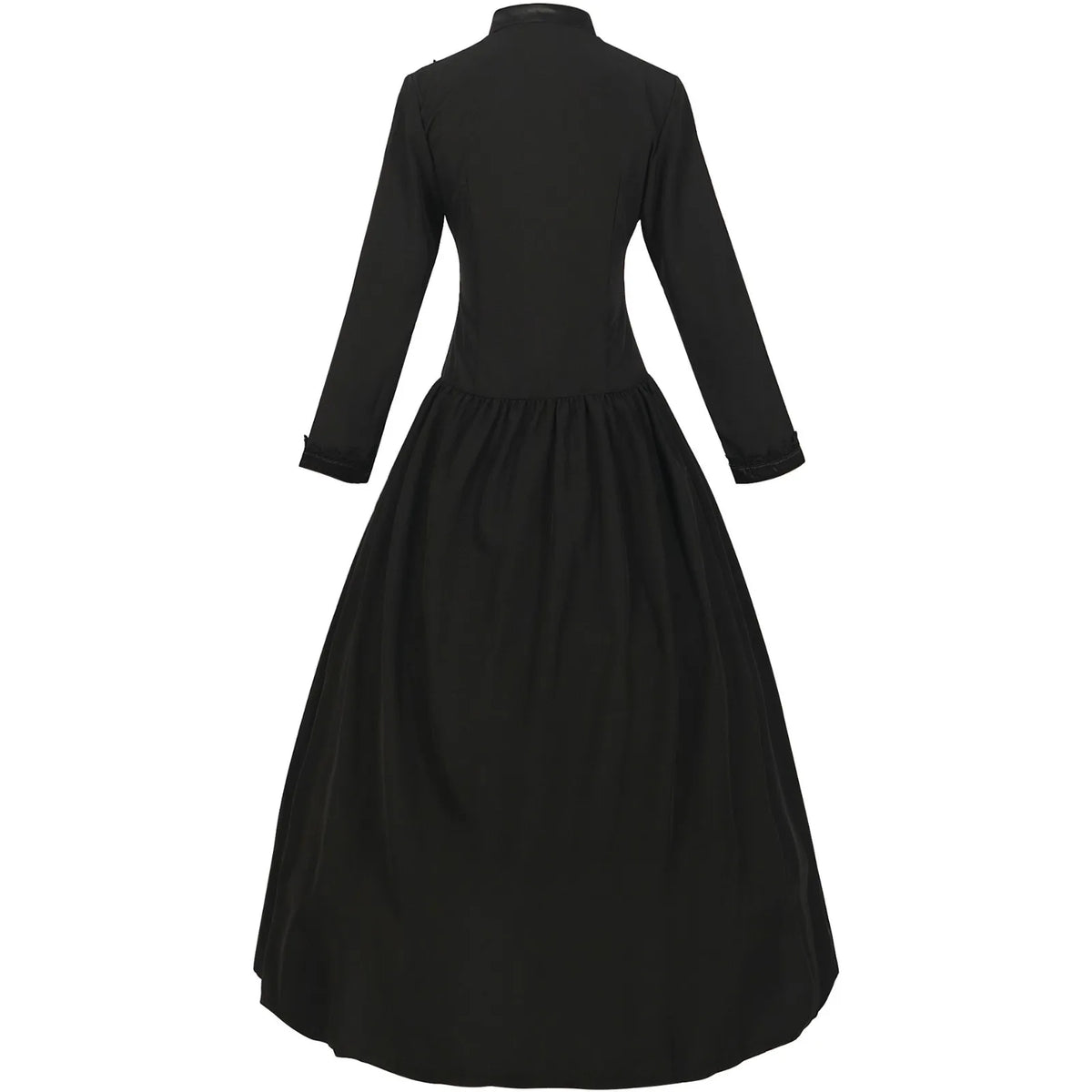 Victorian-Inspired Long Sleeve Black Maxi Dress with High Collar