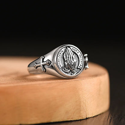 Adjustable Gothic Cross Engraved Ring Alternative Punk Statement Jewelry
