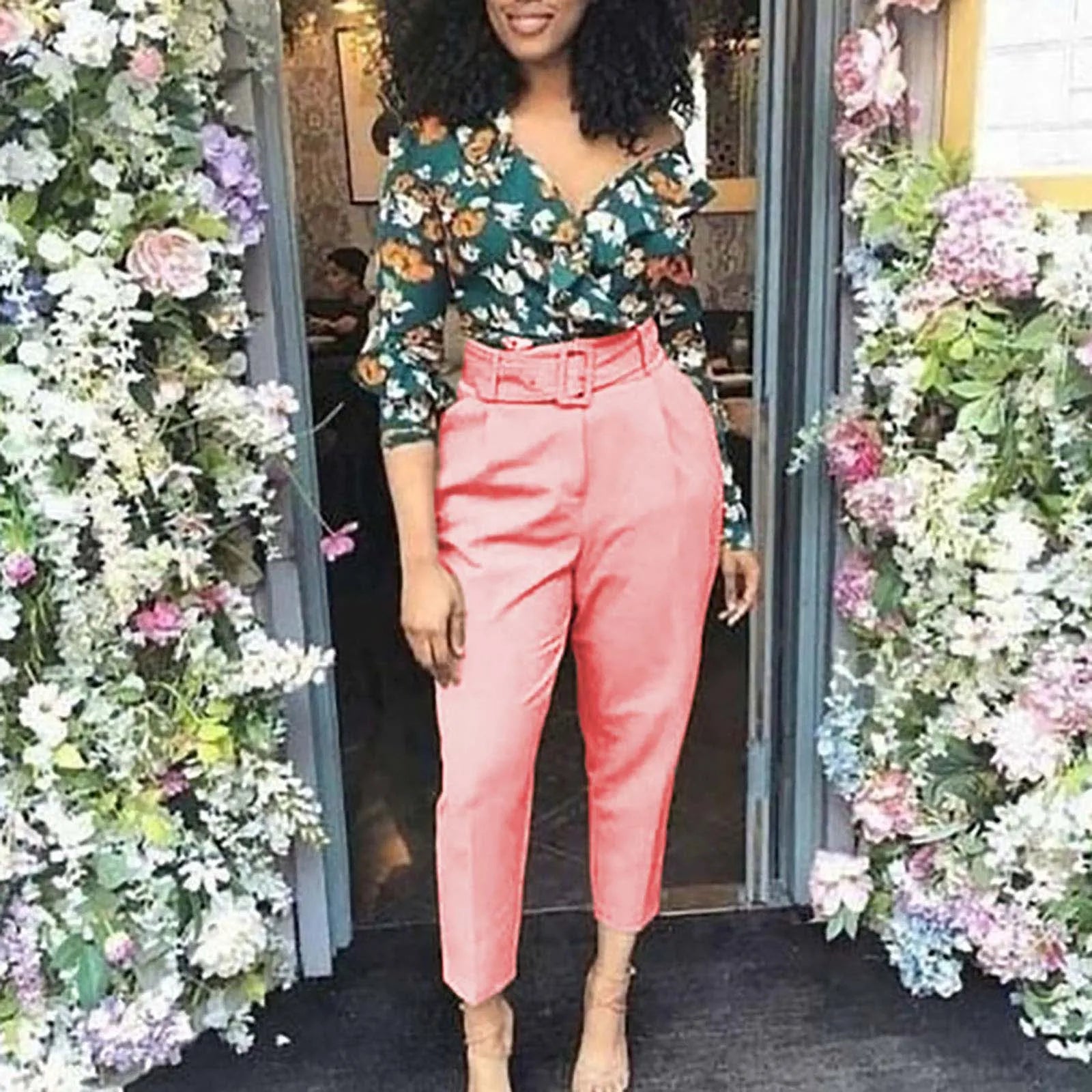 Women's High Waist Tailored Slim Fit Casual Trousers with Straight Leg Design