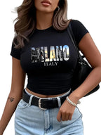Women's Cropped Graphic Print T-Shirt for Casual Streetwear and Everyday Modern Fashion Style