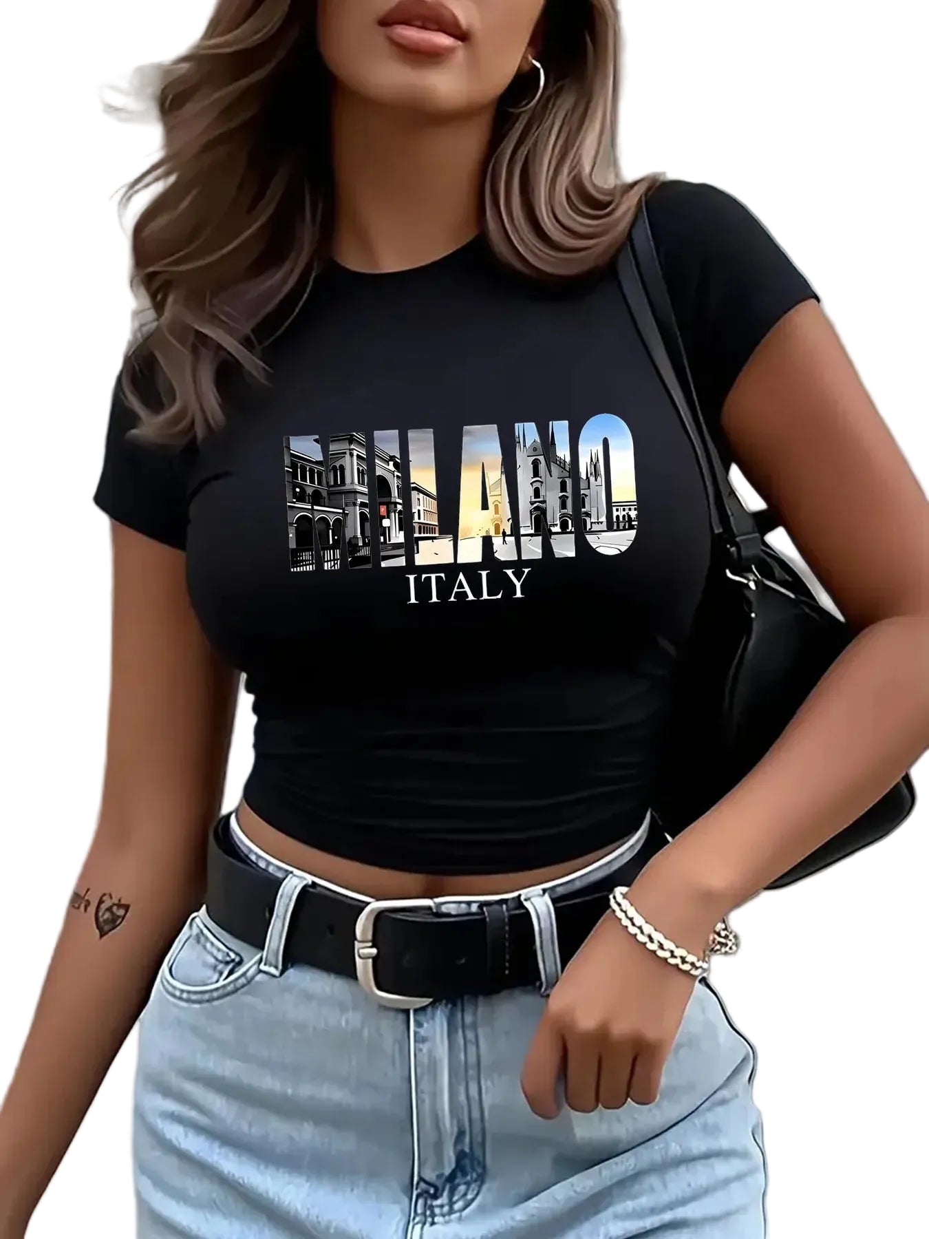 Women's Cropped Graphic Print T-Shirt for Casual Streetwear and Everyday Modern Fashion Style