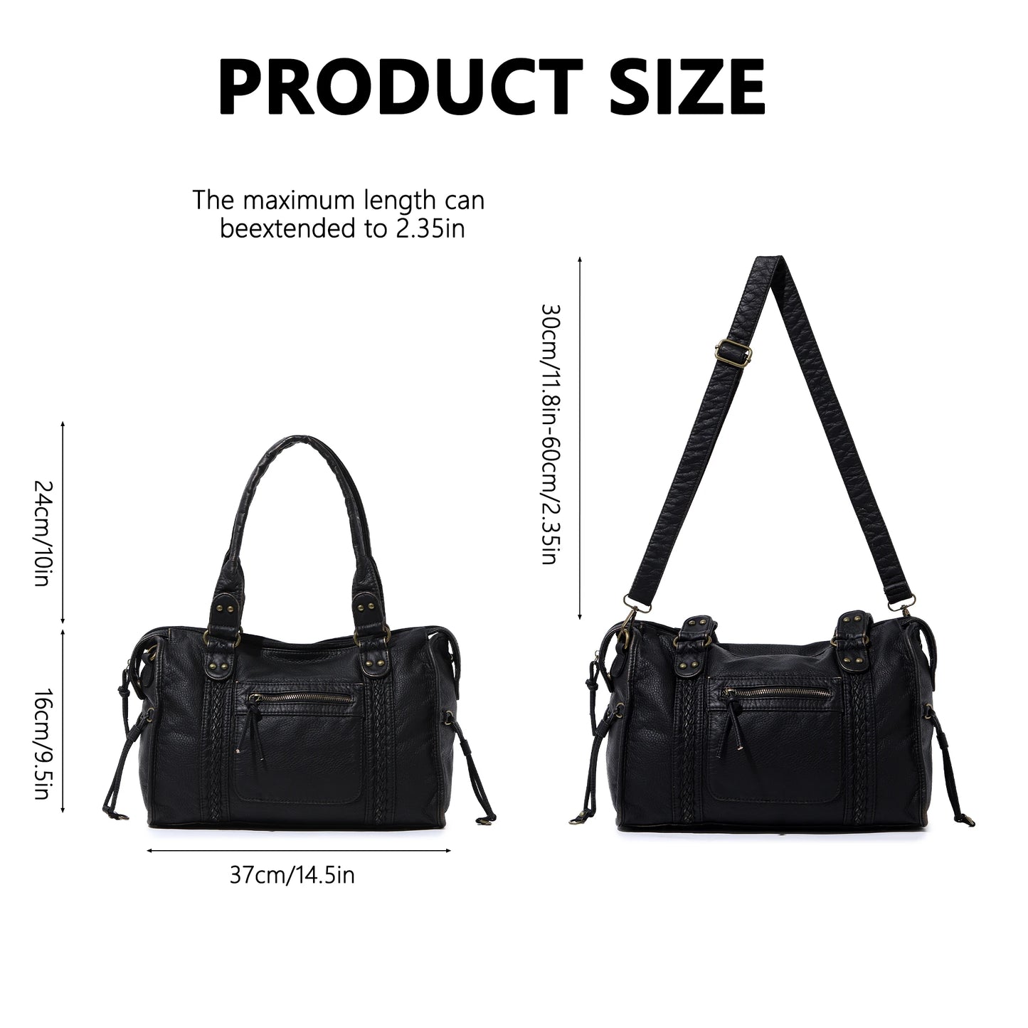 Vintage Inspired Soft PU Leather Tote Bag with Adjustable Shoulder Strap