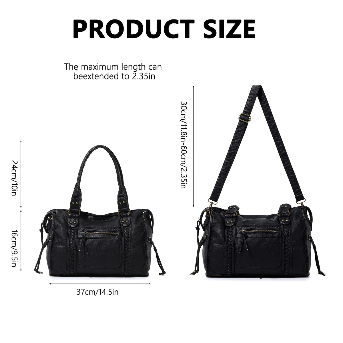 Vintage Inspired Soft PU Leather Tote Bag with Adjustable Shoulder Strap