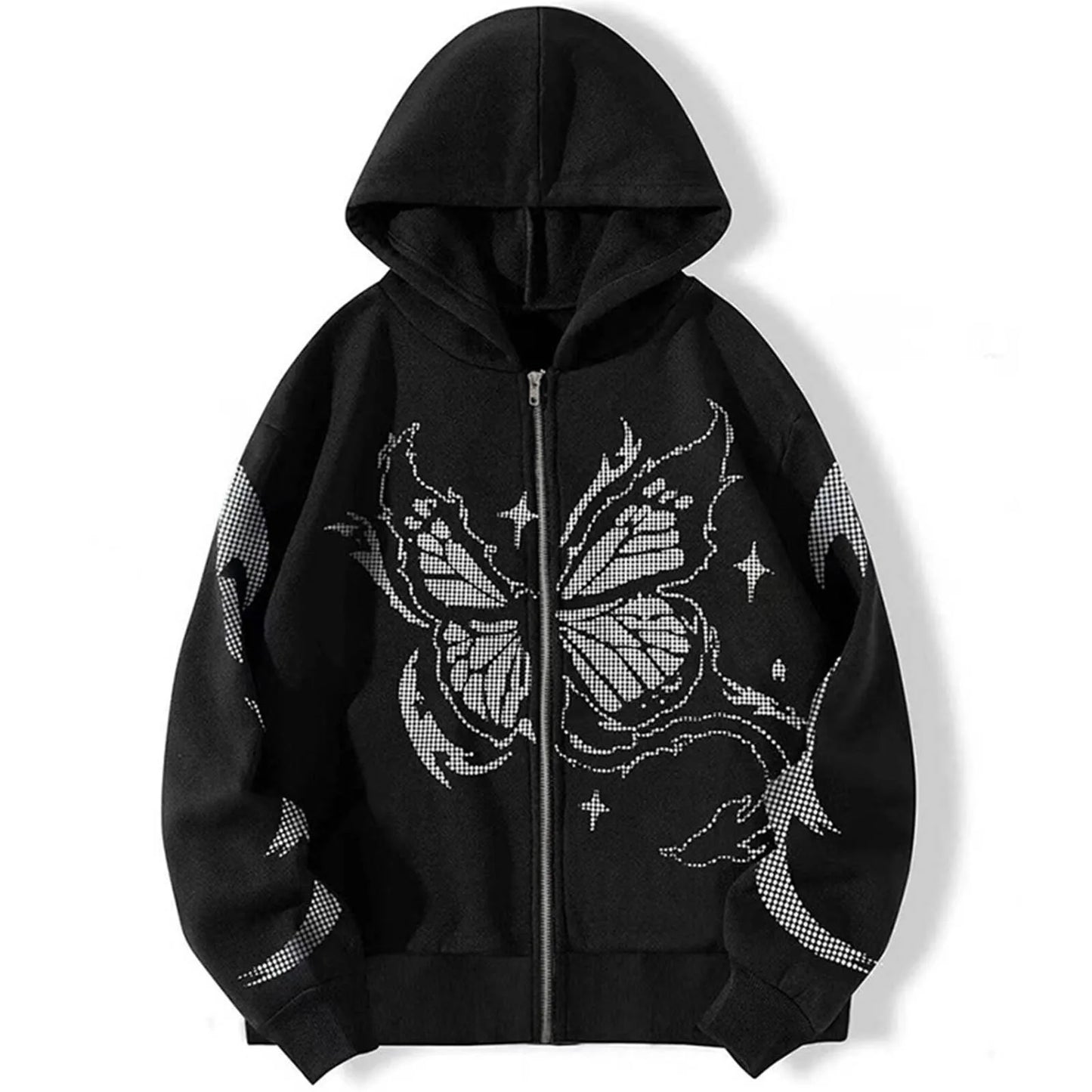 Oversized Butterfly Graphic Zip Hoodie with Contemporary Streetwear Style