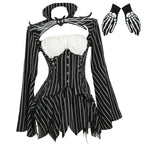 Women's Striped Corset Style Top and Layered Skirt Costume Set with Gloves