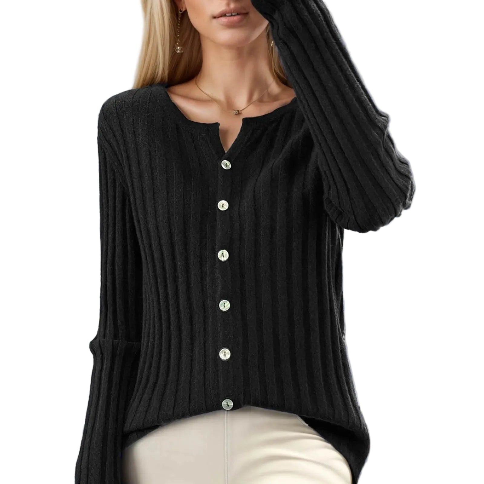 Women's Ribbed Button Front Relaxed Knit Contemporary Sweater Cardigan Top