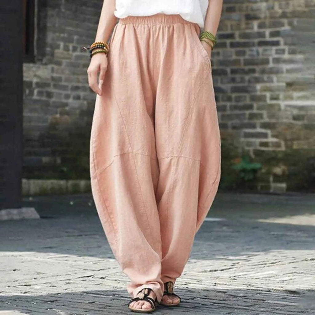 Women's High Waist Balloon Leg Casual Trousers with Relaxed Fit and Pocket Design