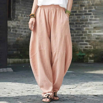 Women's High Waist Balloon Leg Casual Trousers with Relaxed Fit and Pocket Design