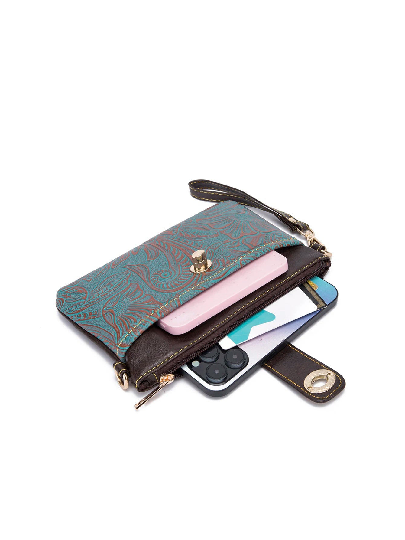Floral Embossed Crossbody Satchel Bag with Multi Compartment Storage Design