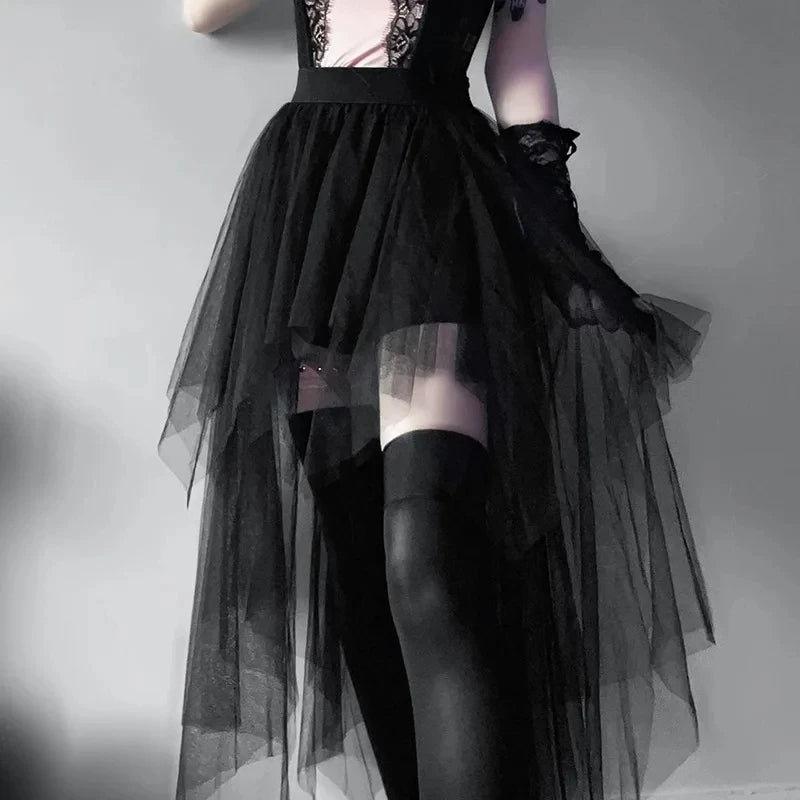Layered Mesh Tulle Mini Skirt Irregular Gothic Alternative Fashion Bottom