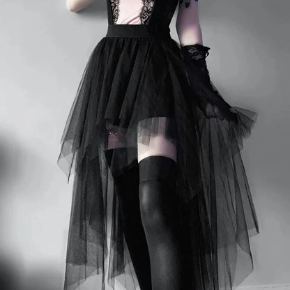 Layered Mesh Tulle Mini Skirt Irregular Gothic Alternative Fashion Bottom