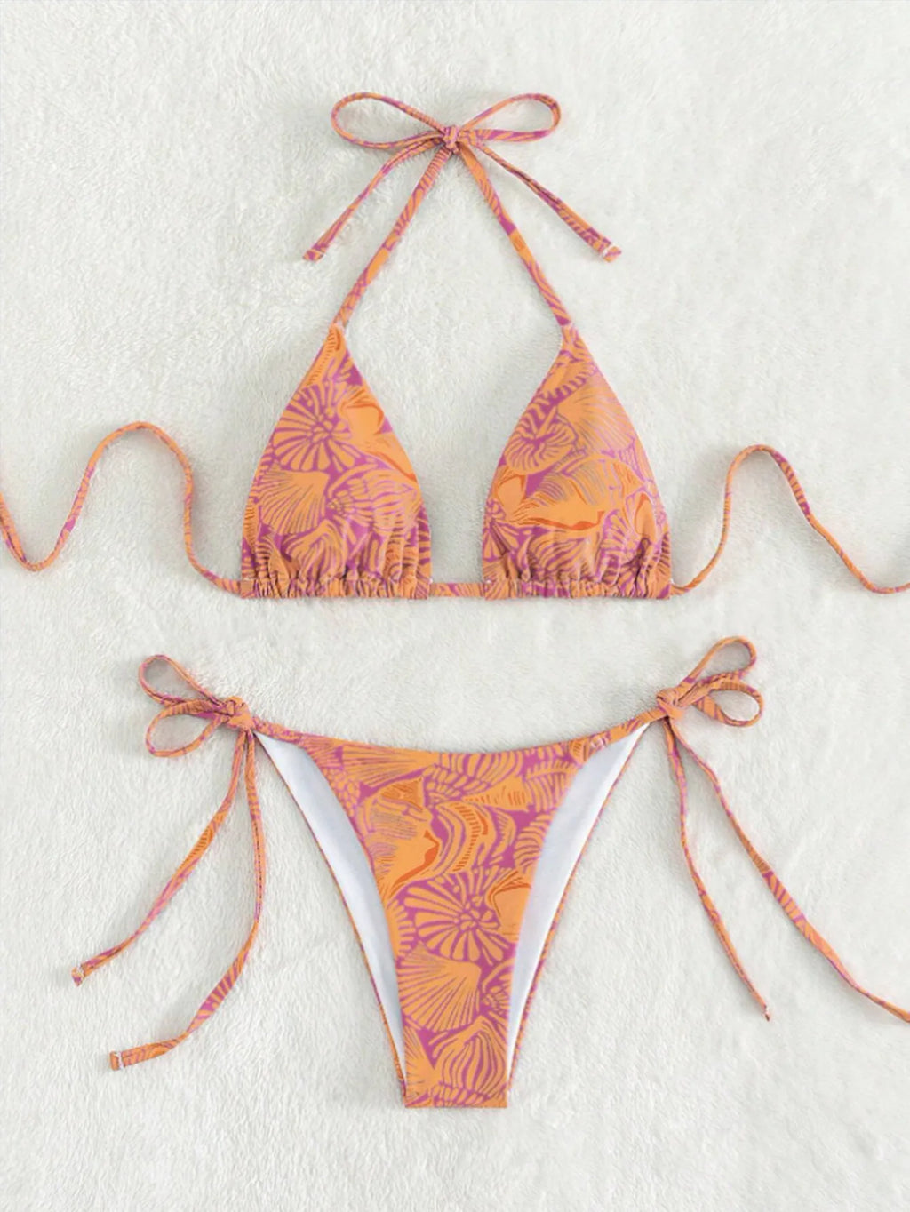 Vibrant Blue Tropical Print Triangle String Bikini