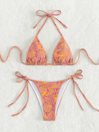 Vibrant Blue Tropical Print Triangle String Bikini