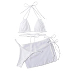 Solid Three-Piece Bikini Set with Drawstring Straps, Coordinating Swimwear Pieces and Feminine Beach-Ready Styling