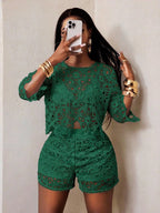 Lace Detail Top and Shorts Statement Summer Co-Ord Set for Women