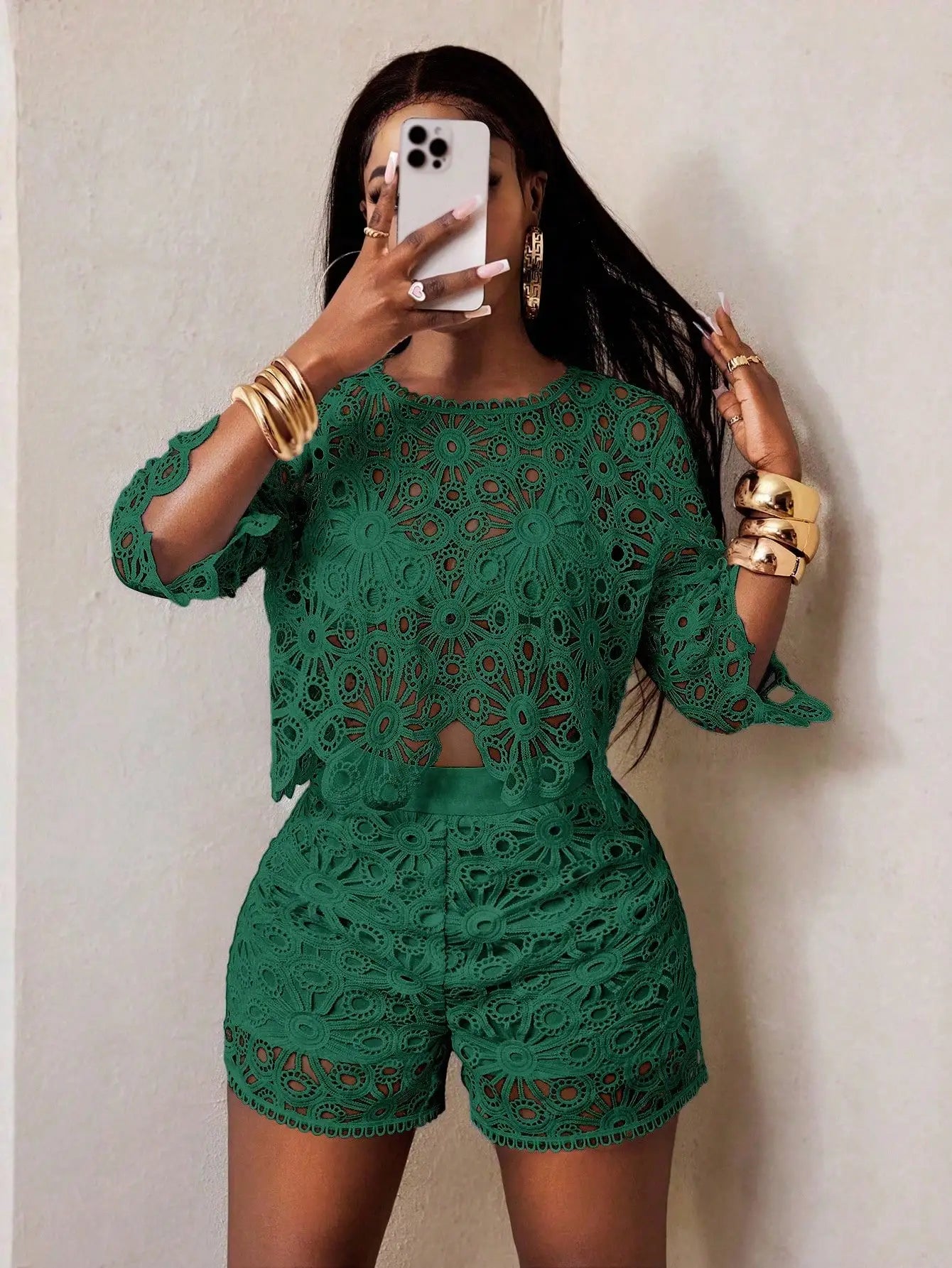 Lace Detail Top and Shorts Statement Summer Co-Ord Set for Women