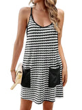 Striped Sleeveless Mini Dress with Front Pockets Casual Summer Style