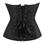 Classic Black Floral Jacquard Overbust Corset with Metal Busk Closure