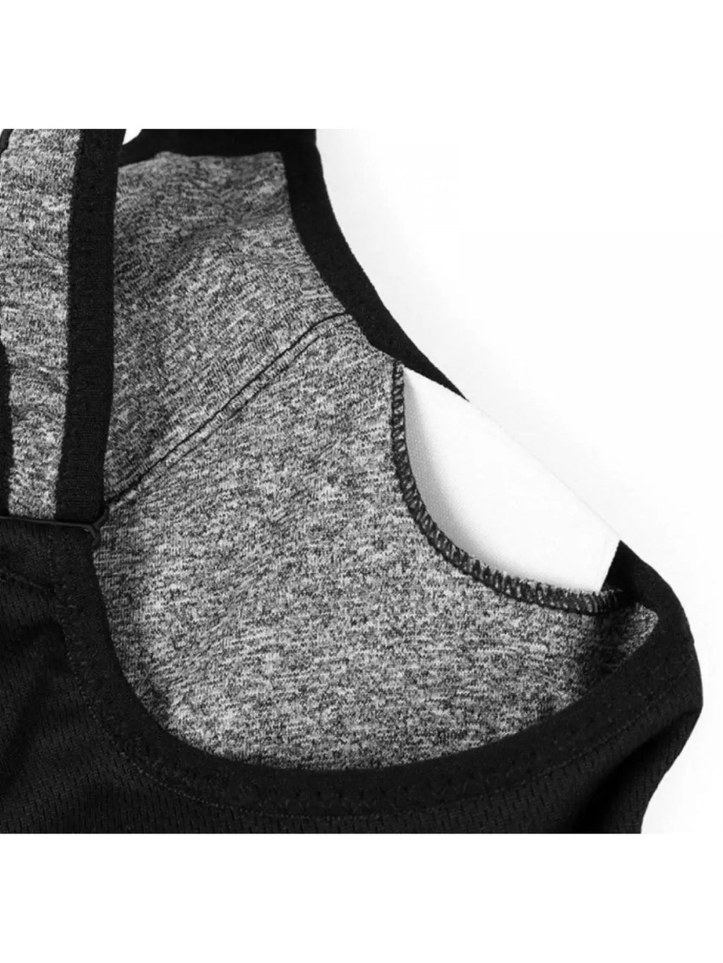 Heather Grey Front-Closure Activewear Bra with Center Zipper and Contrast Edging