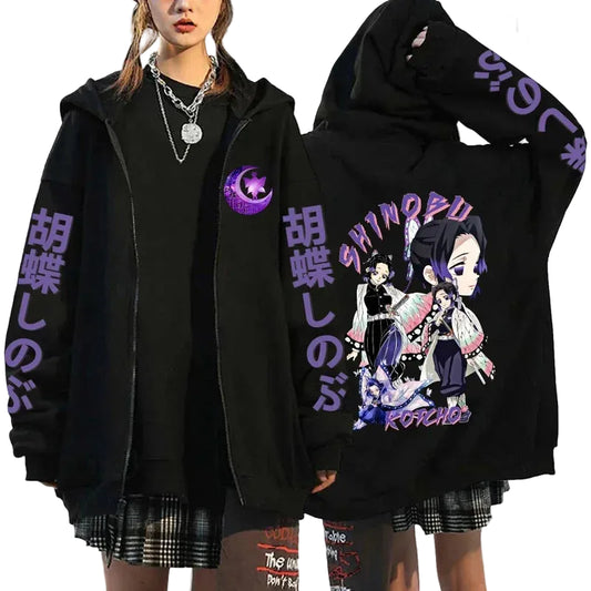 Warrior Art Zip Hoodie with Retro Manga Streetwear Aesthetic