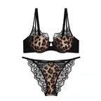 Bold Leopard Print Contour Bra with Black Lace Trim