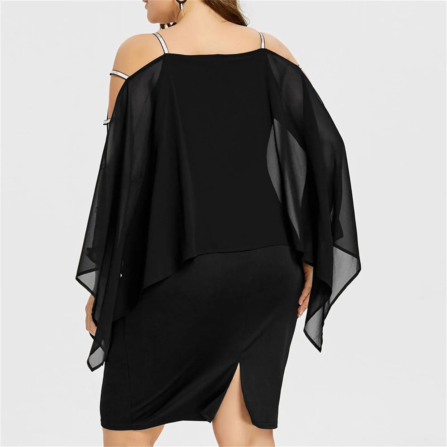 Elegant Sheer Overlay Batwing Sleeve Alternative Fashion Mini Dress