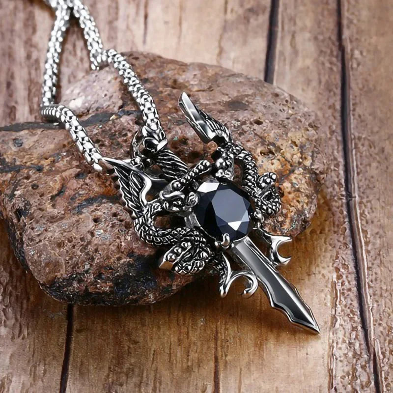 Dragon Sword Cross Pendant Necklace for Gothic Alternative Fashion