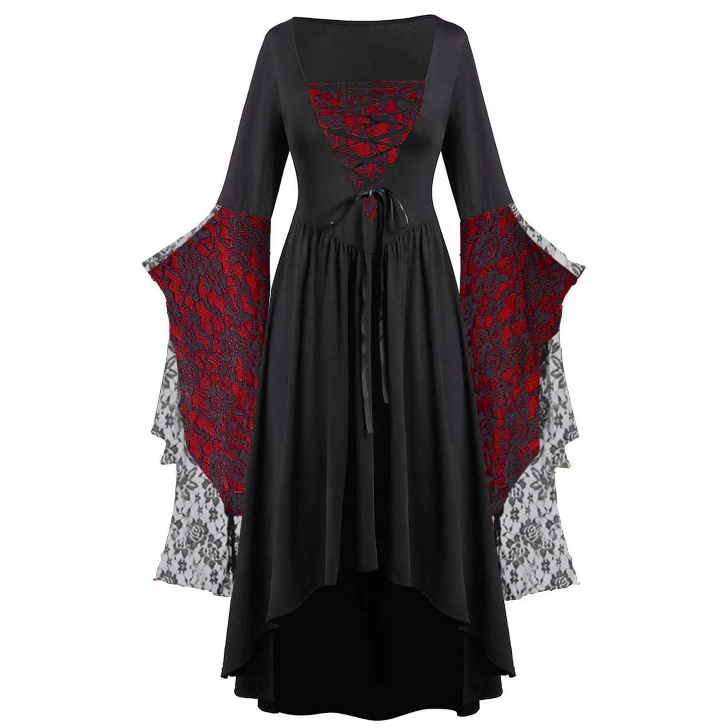 Dark Fantasy Gothic Cape Sleeve Dress with Lace Accents