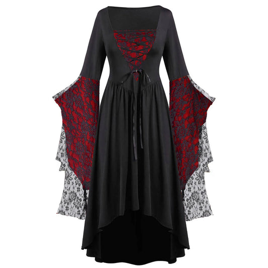 Dark Fantasy Gothic Cape Sleeve Dress with Lace Accents