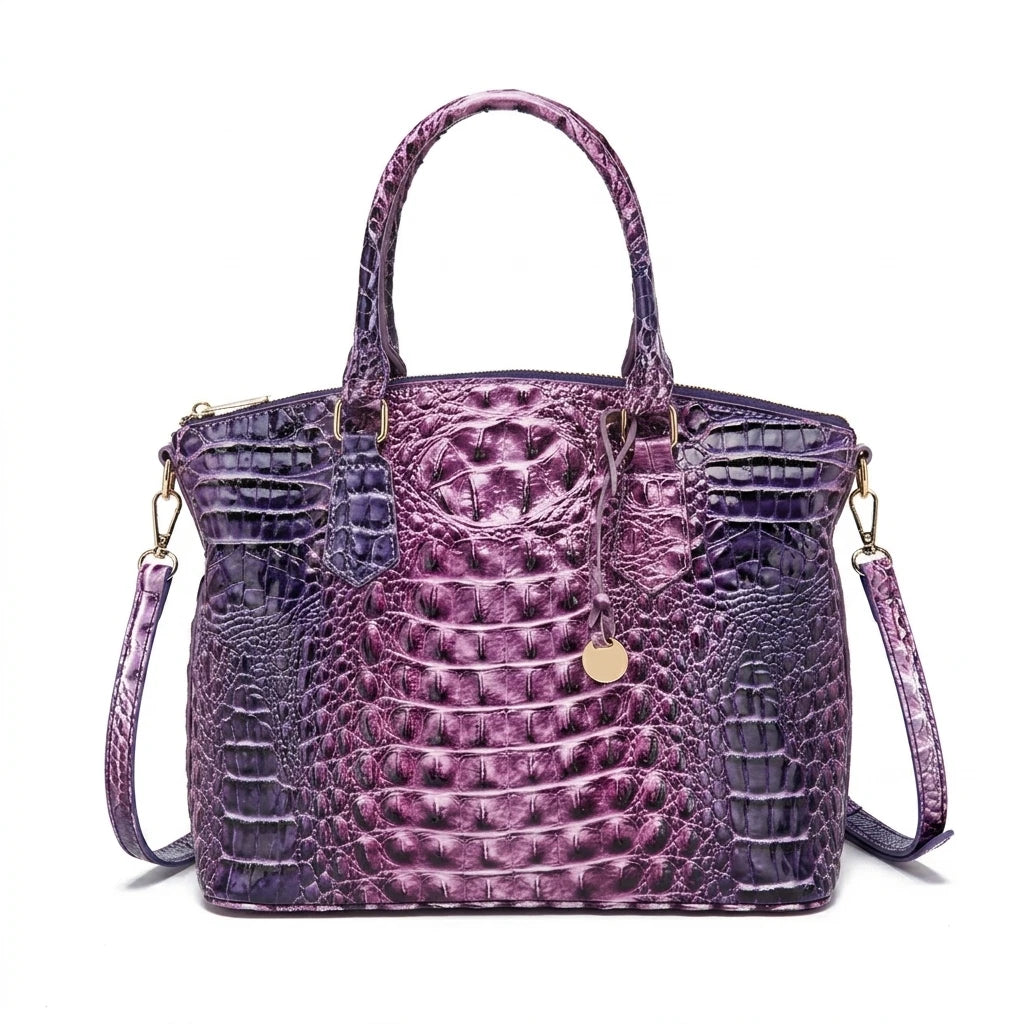 Embossed Dome Satchel Bag with Top Handle and Detachable Shoulder Strap