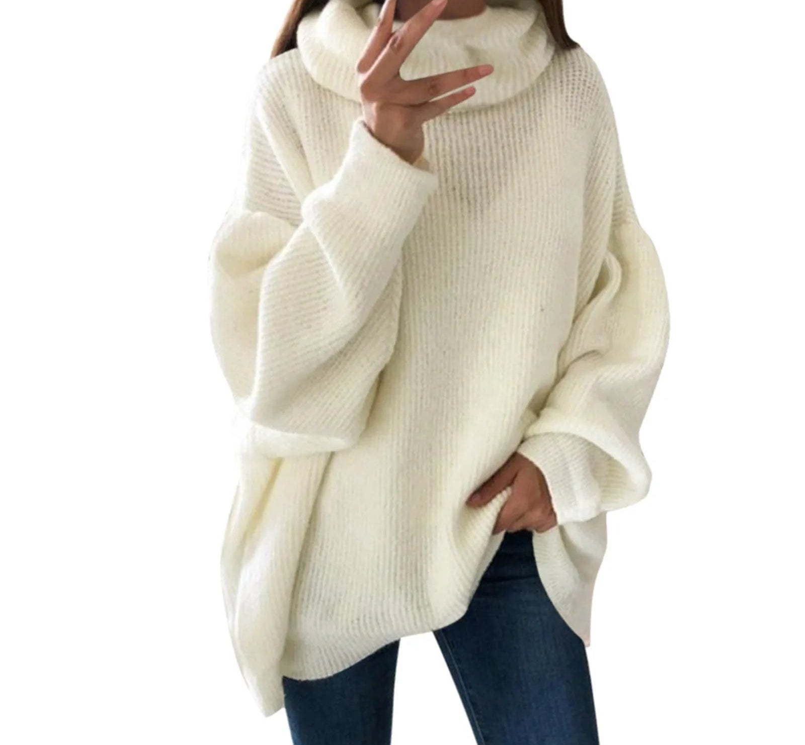 Women's Oversized Turtleneck Drop Shoulder Relaxed Knit Streetwear Sweater