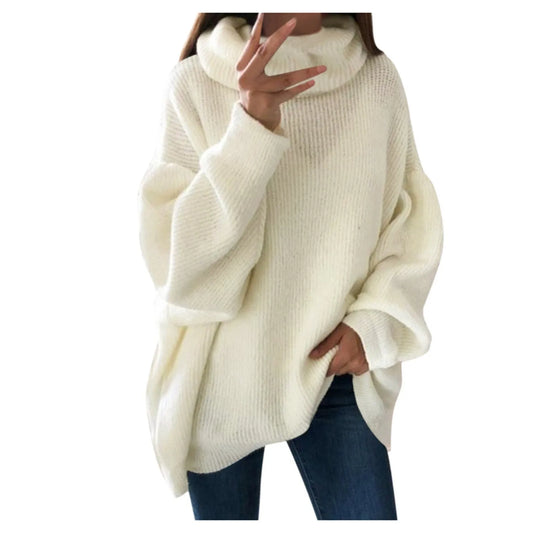 Women's Oversized Turtleneck Drop Shoulder Relaxed Knit Streetwear Sweater