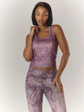 Vintage Graphic Print Fitted Crop Tank Top with Slim Streetwear Summer Style