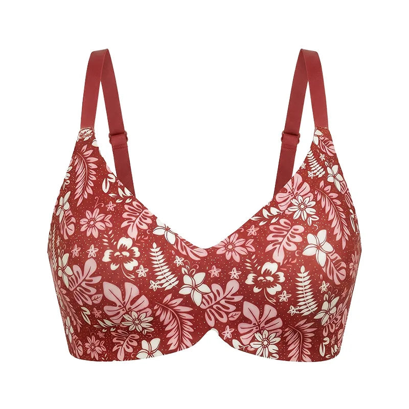 Cheerful Cherry Print Wire-Free Plunge Bra with Scalloped Trim