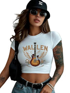 Women's Vintage Western Graphic Crop T-Shirt for Casual Streetwear Everyday Festival Fashion Style