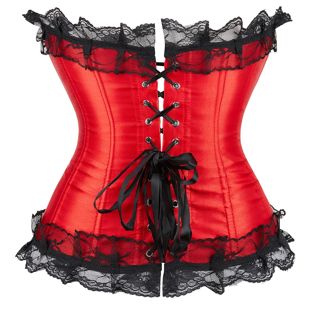 Lace Trim Overbust Corset with Structured Boning and Vintage-Inspired Styling