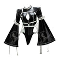 Women's Avant Garde Strappy Cutout Bodysuit With Exaggerated Flared Sleeves And Harness Details
