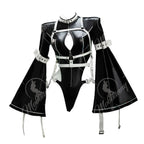 Women's Avant Garde Strappy Cutout Bodysuit With Exaggerated Flared Sleeves And Harness Details