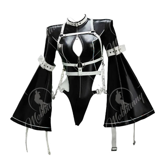 Women's Avant Garde Strappy Cutout Bodysuit With Exaggerated Flared Sleeves And Harness Details