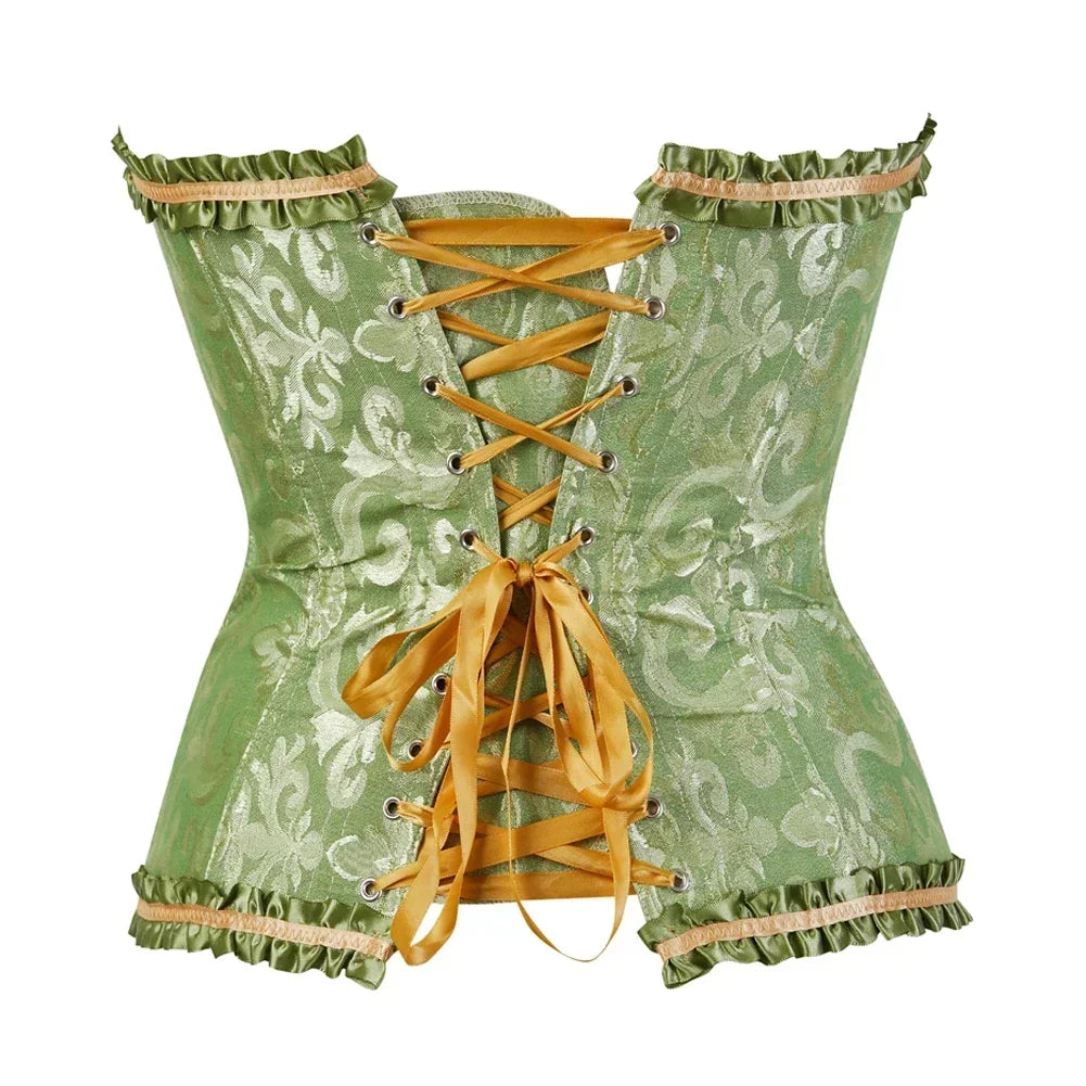 Floral Lace Overbust Corset with Structured Boning and Decorative Bow Detail