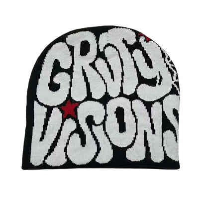 Bold Typography Cotton Blend Knit Beanie for Contemporary Streetwear Winter Everyday Fashion Style