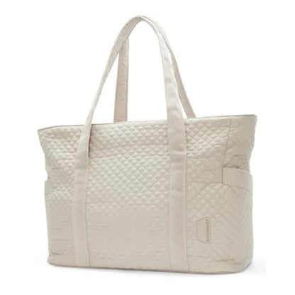 Quilted Large Capacity Tote Bag with Zip Closure and Structured Design