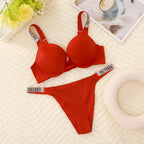Rhinestone Statement Strap Push-Up Bra and Matching Minimalist Thong Set