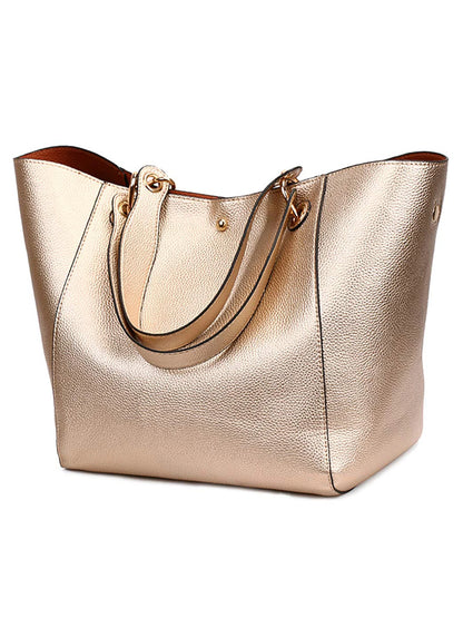 Large Capacity PU Leather Tote Bag with Minimalist Top Handle Design