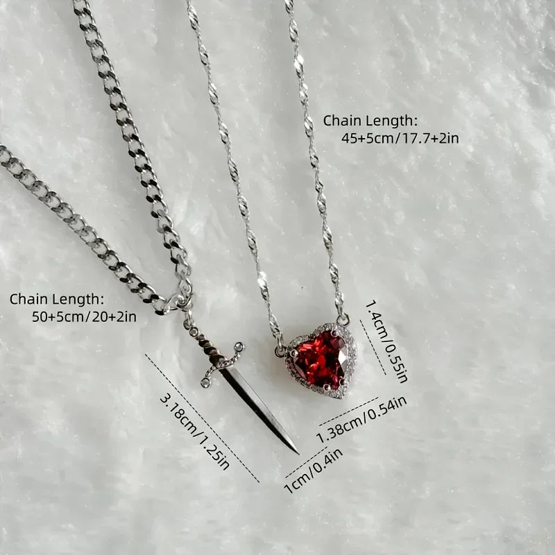 Heart and Sword Pendant Necklace Set With Romantic Alternative Charm