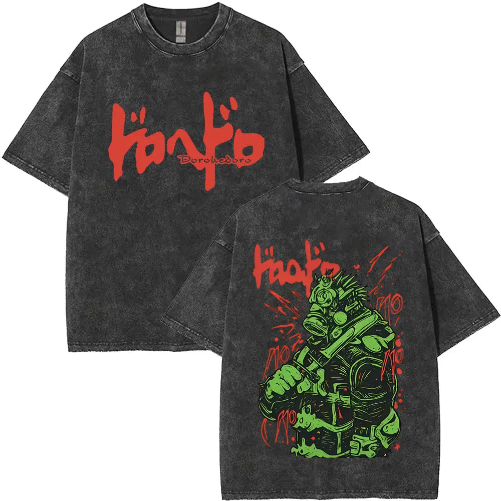 Anime Goth Samurai Graphic Streetwear Tee with Distressed Manga Artwork - BigCat Streetwear