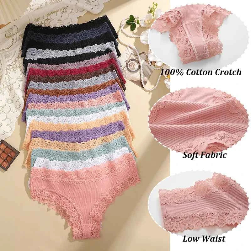 20-Piece Women’s Lace Trim Bikini Panties Set with Ribbed-Look Finish, Mid-Rise Silhouette and Assorted Colors