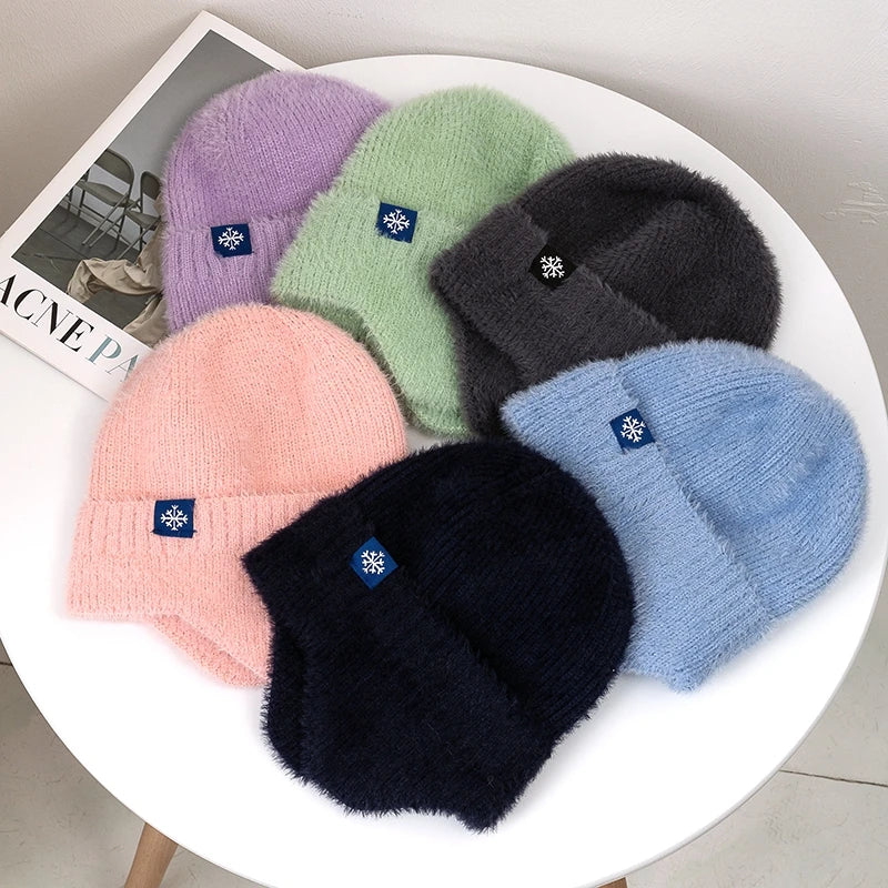 Faux Fur Trim Acrylic Knit Beanie with Ear Flaps for Cozy Winter Streetwear Style