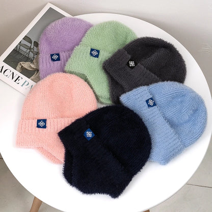 Faux Fur Trim Acrylic Knit Beanie with Ear Flaps for Cozy Winter Streetwear Style